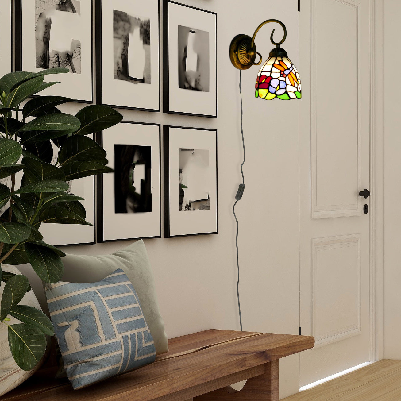 Tiffany Style Dimmable Wall Sconce with Remote Control, Set of 2 J293