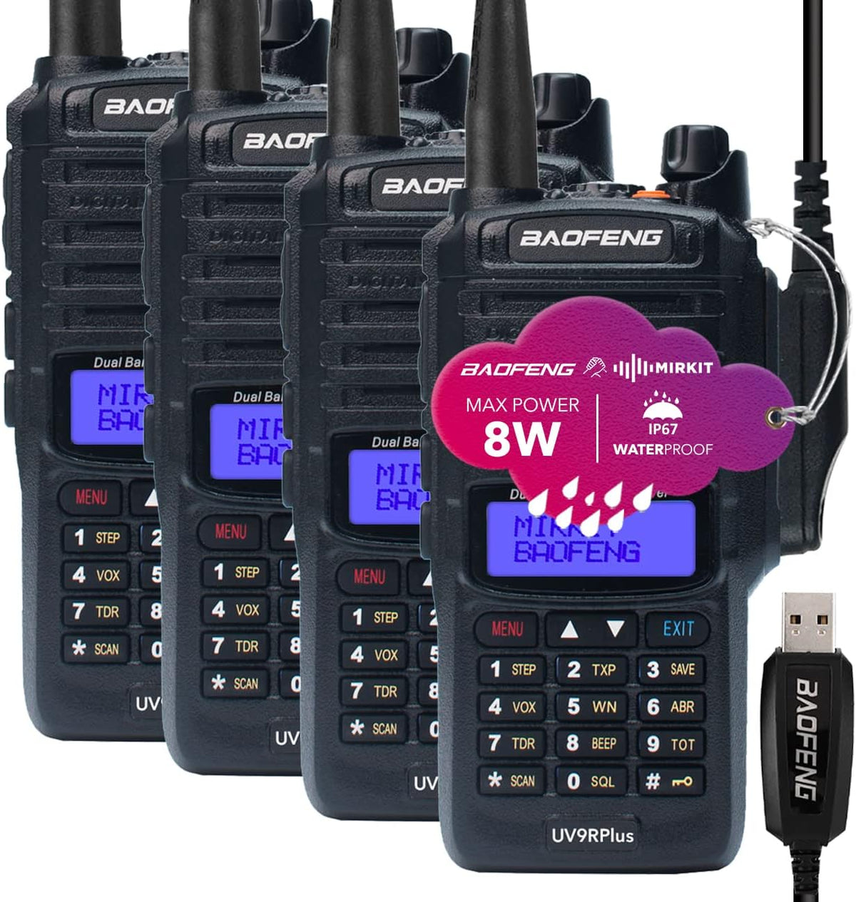 2pcs Waterproof Handheld Radio with USB Programming Cable & 2200mAh Battery, IP67 P80662