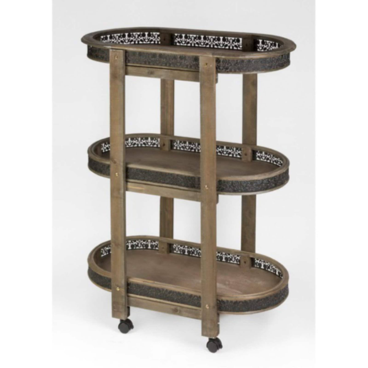 3-Tier Oval Wood Display Cart L25102
