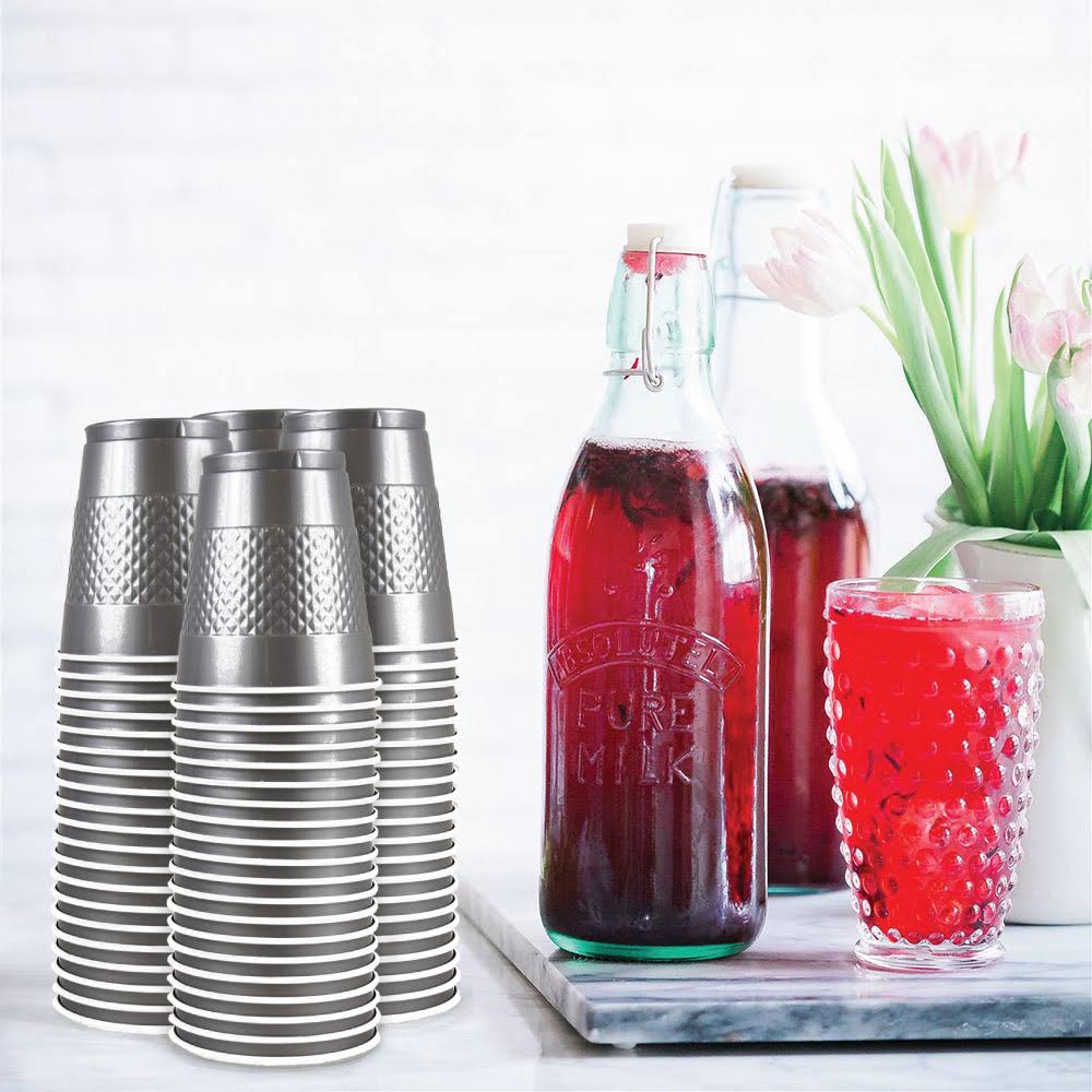 200 Bulk Plastic Cups 12 oz Silver P1449