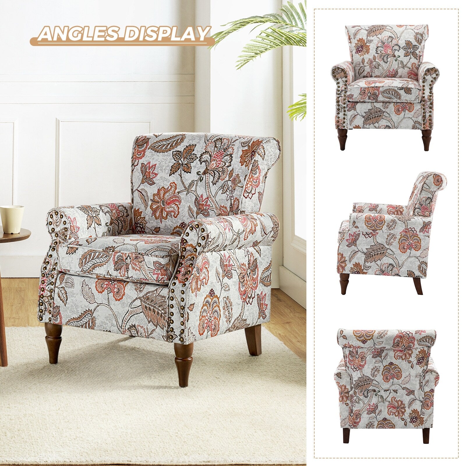 Pink Floral Upholstered Accent Armchair Set of 2 E592937