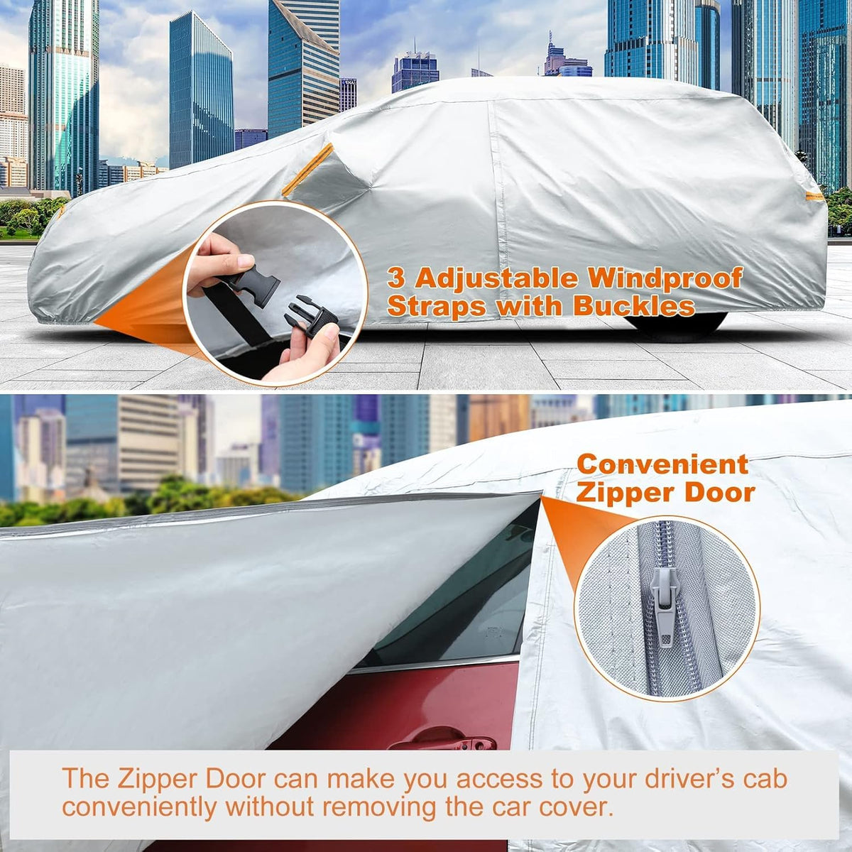 6 Layers Waterproof All Weather Car Cover with Zipper Door R3829