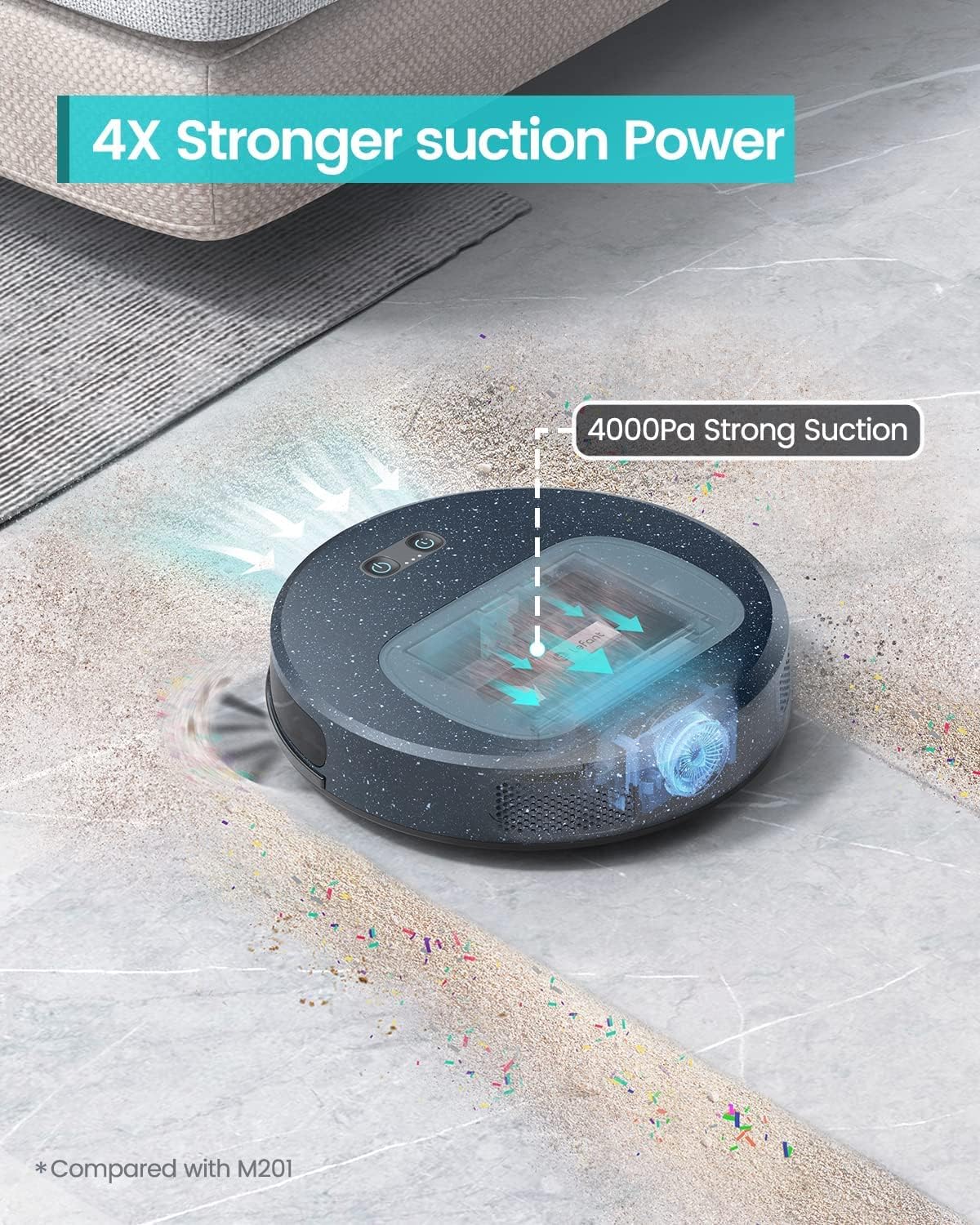 Slim Robot Vacuum with 4000Pa Suction, 200 Mins Runtime, 600ml Dust Bin V598