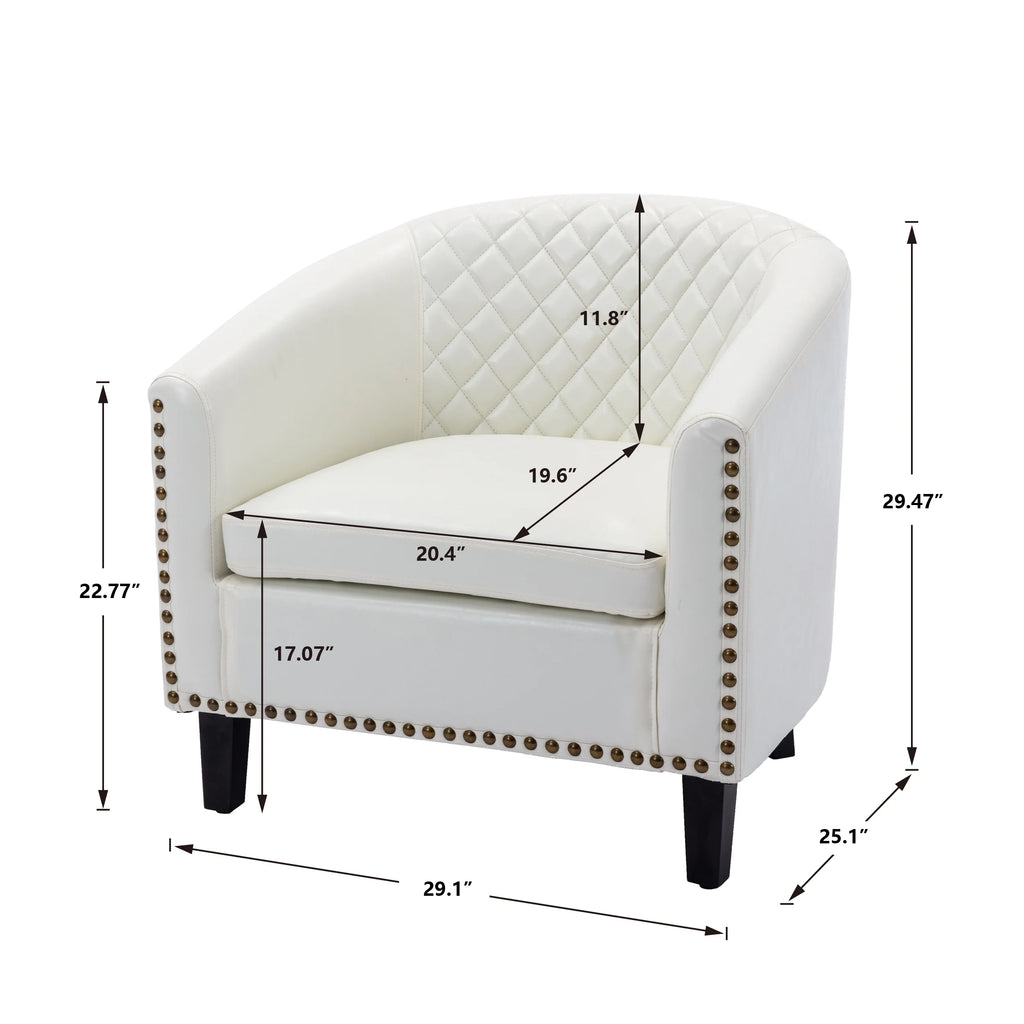 White PU Leather Barrel Club Chair with Solid Wood Legs G608809