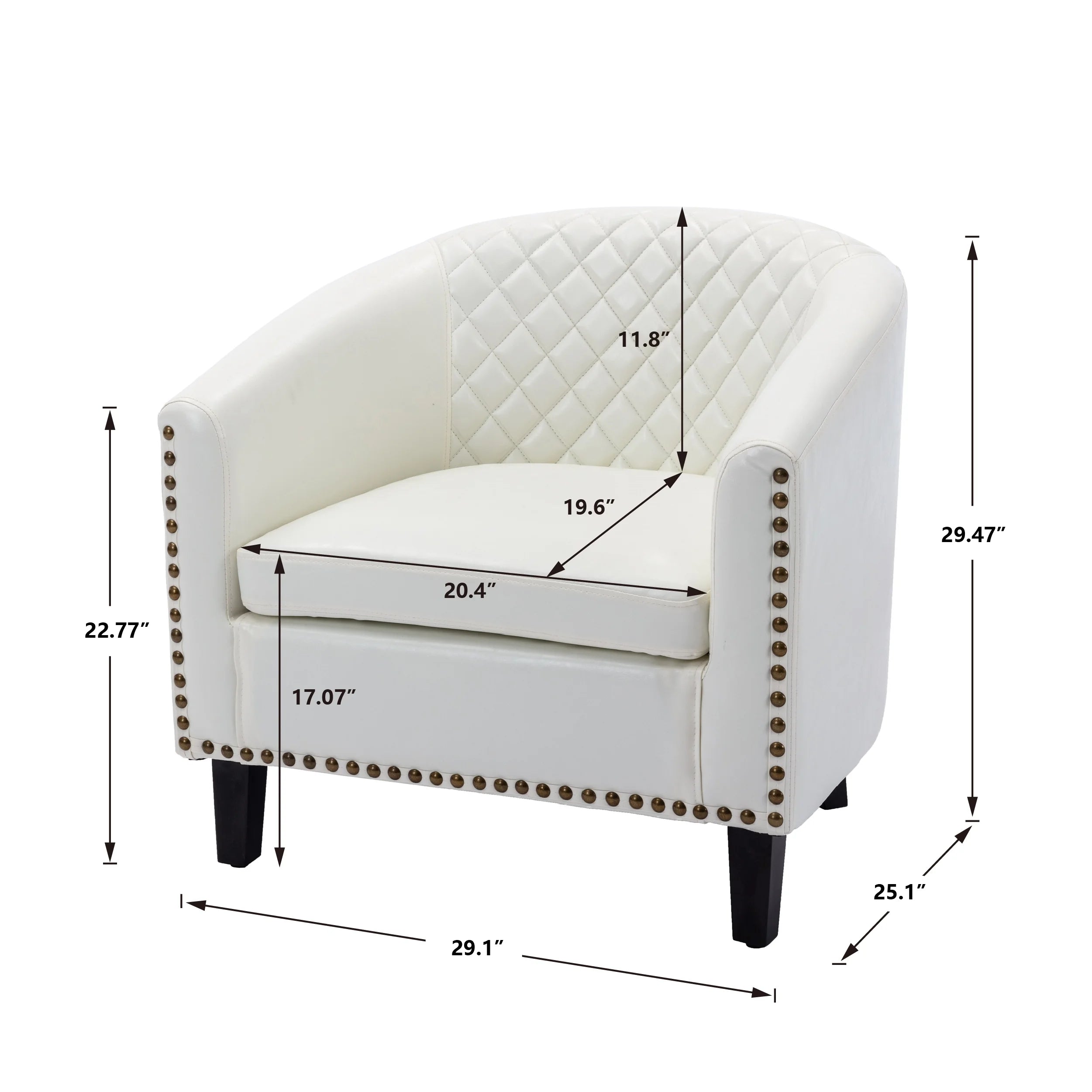 White PU Leather Barrel Club Chair with Solid Wood Legs G608809