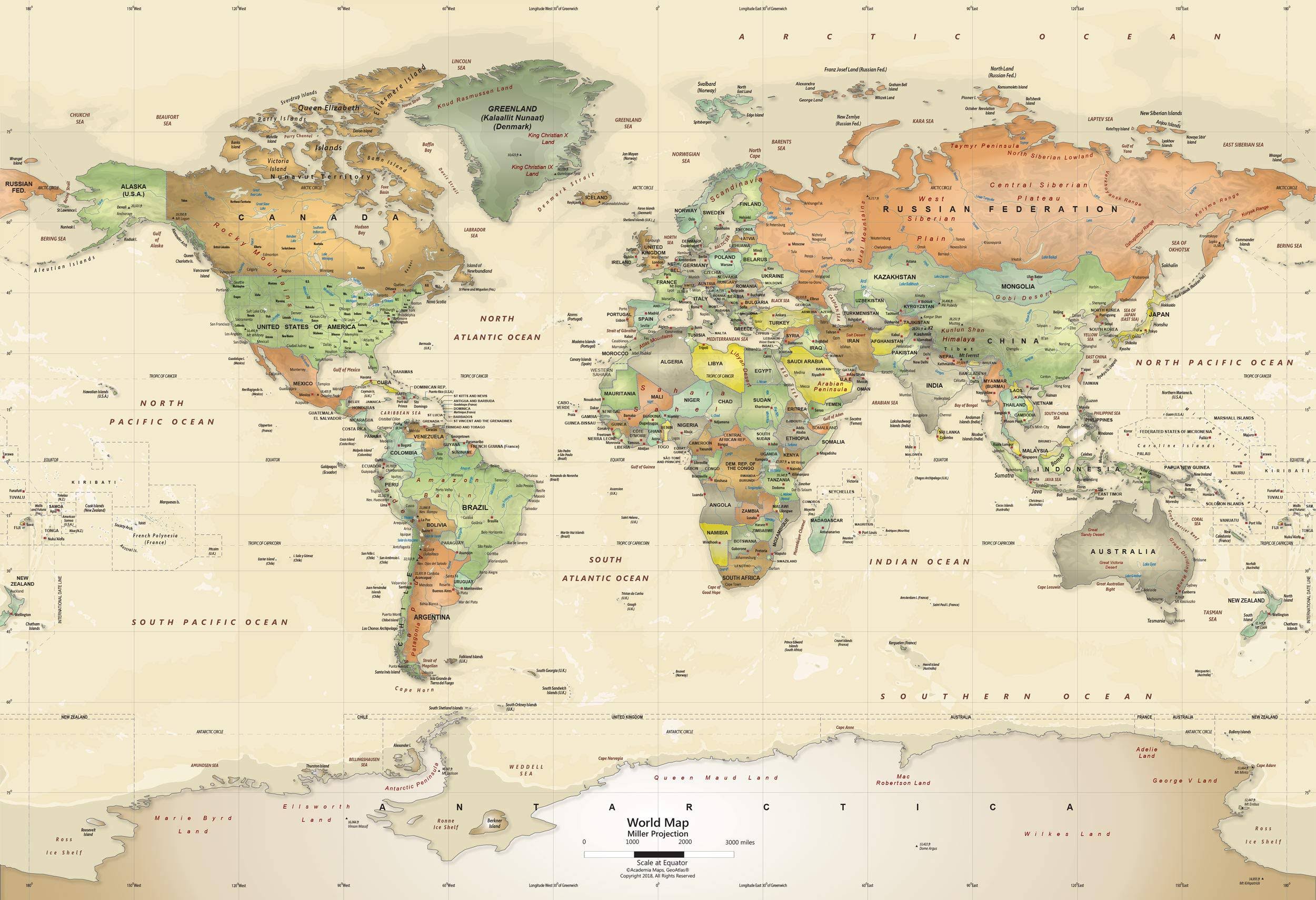Antique Ocean Political Map Wall Mural Q940457