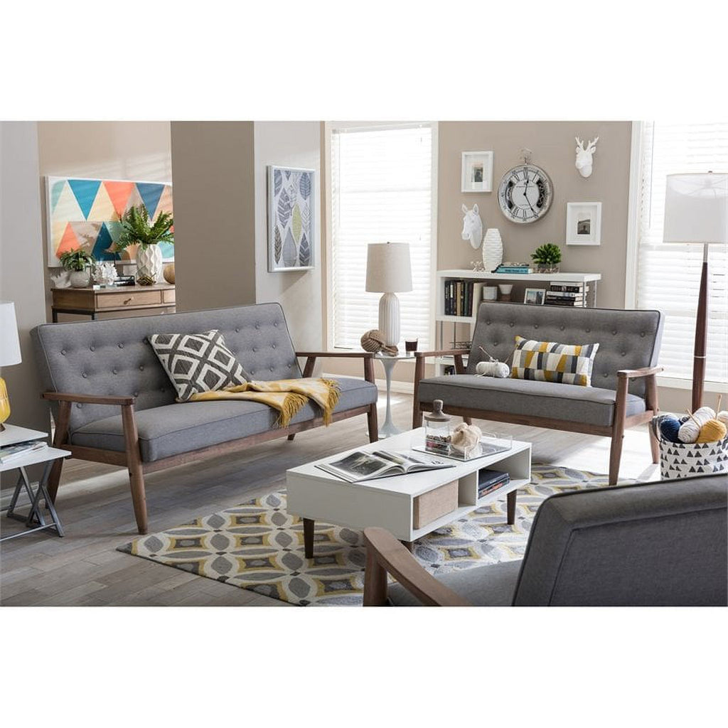 Faux Leather Tufted Loveseat in Gray and Walnut G2875