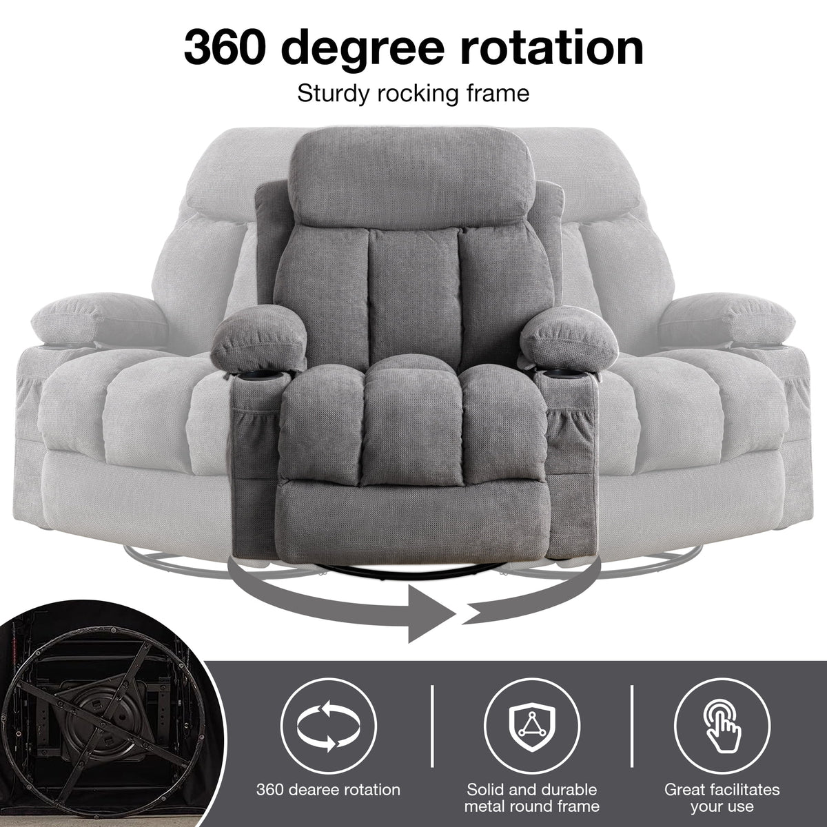 Swinging recliner massage heated sofa with USB and cup holders V37953