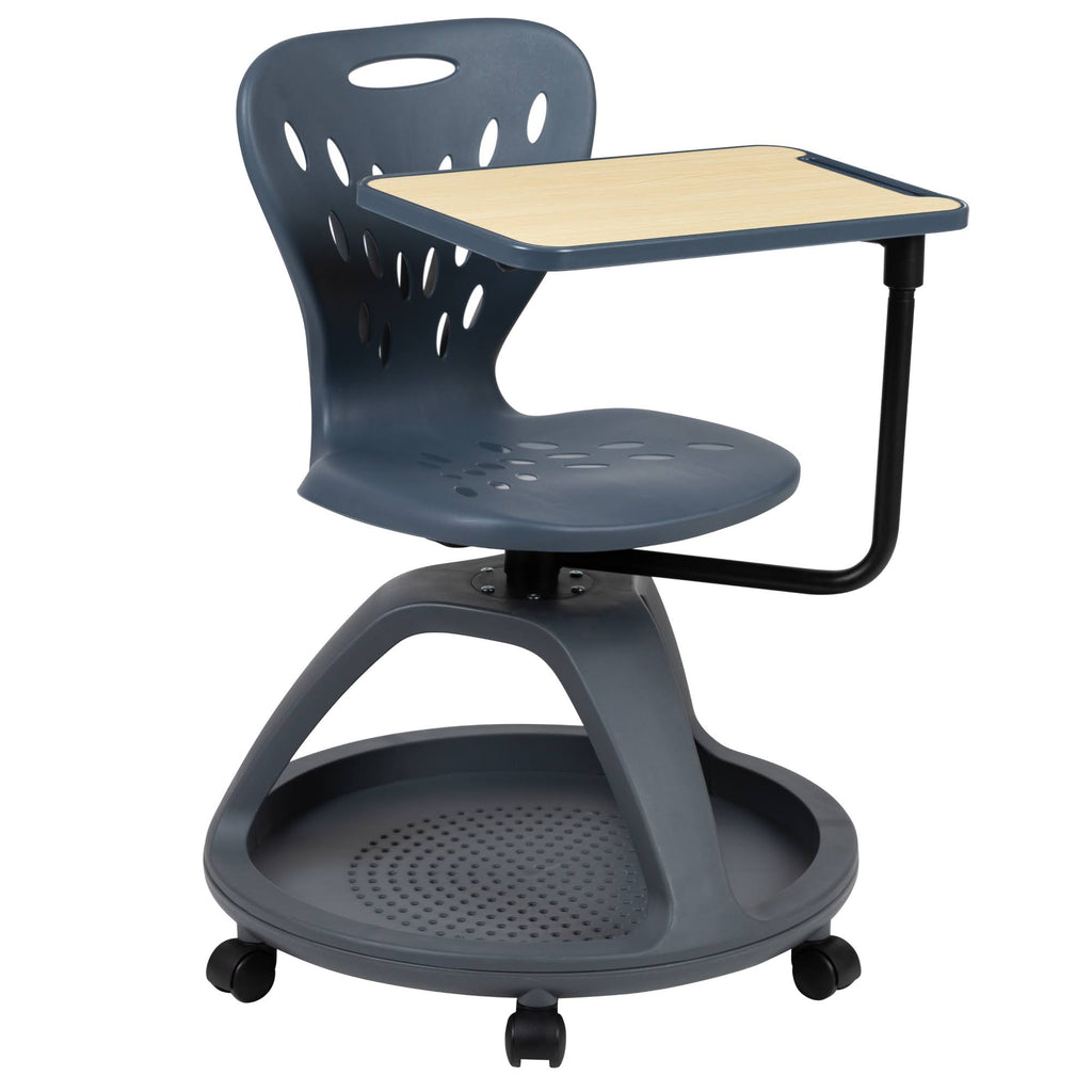 Dark Gray Mobile Desk Chair with Under Seat Storage Cubby B288