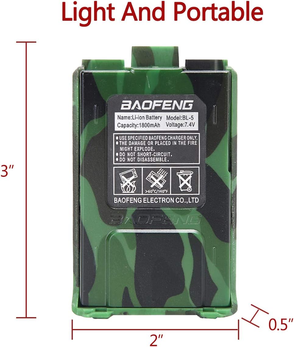 2 Pack Baofeng UV-5R 5Watt Camo Two Way Radio Transceiver with Extra 2 Pack 1800mAh Battery J6806
