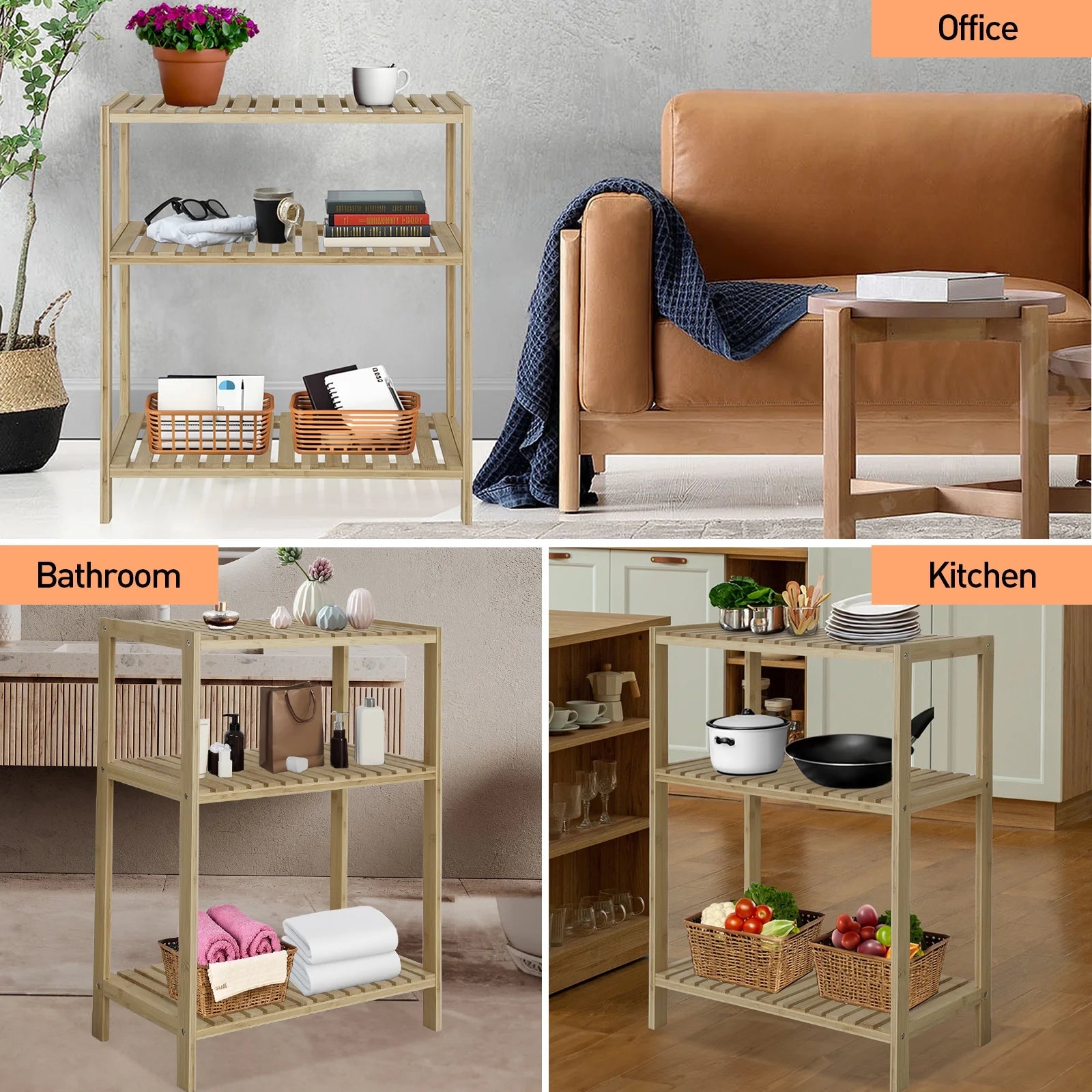 Bamboo Storage Shelf with Display Rack, 23"x10"x27" Natural J735213