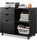 3-Drawer Wood File Cabinet with Open Storage Shelves, Rustic Brown B78862