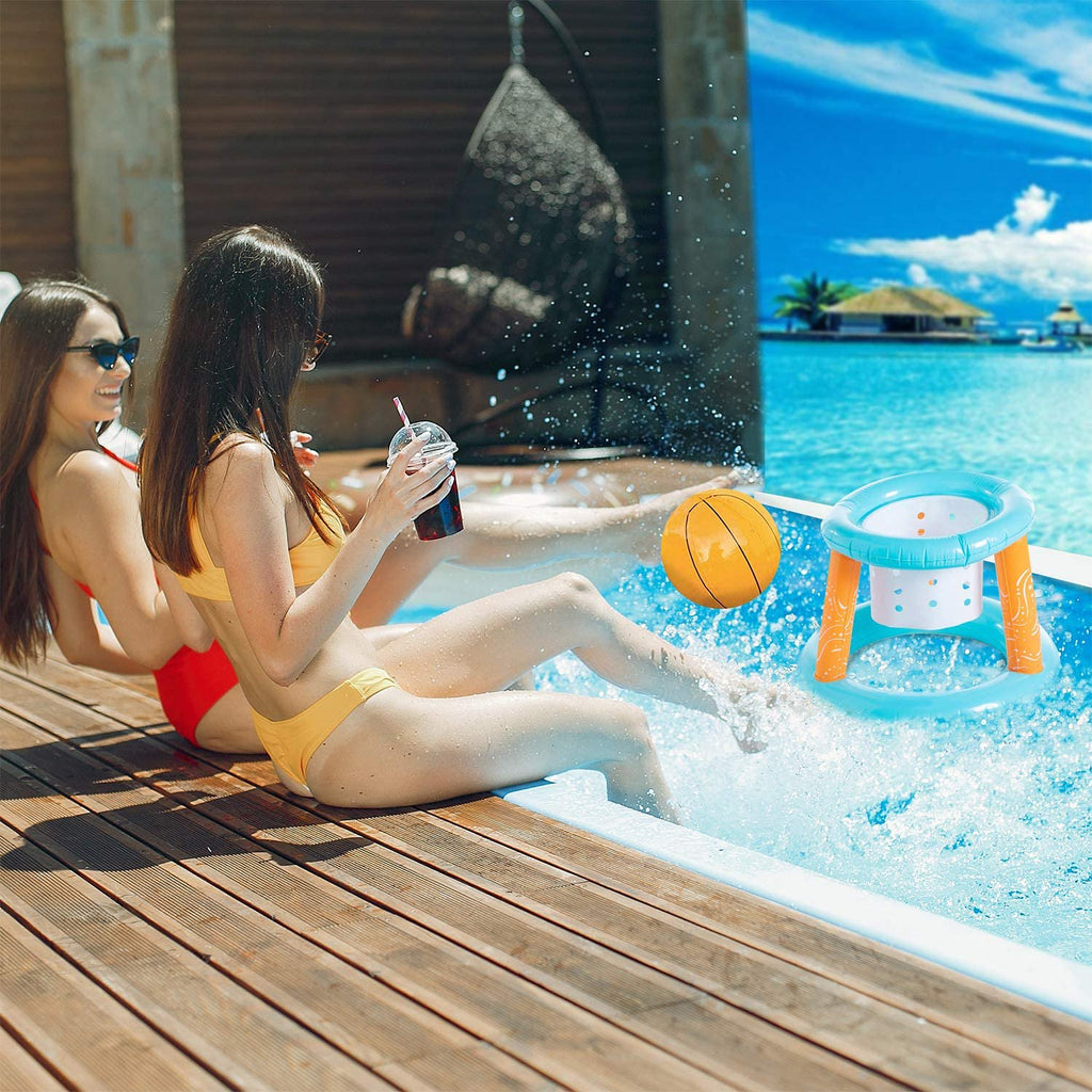 Inflatable Pool Float Set with Volleyball Game and Basketball Hoops with 2 Balls I784