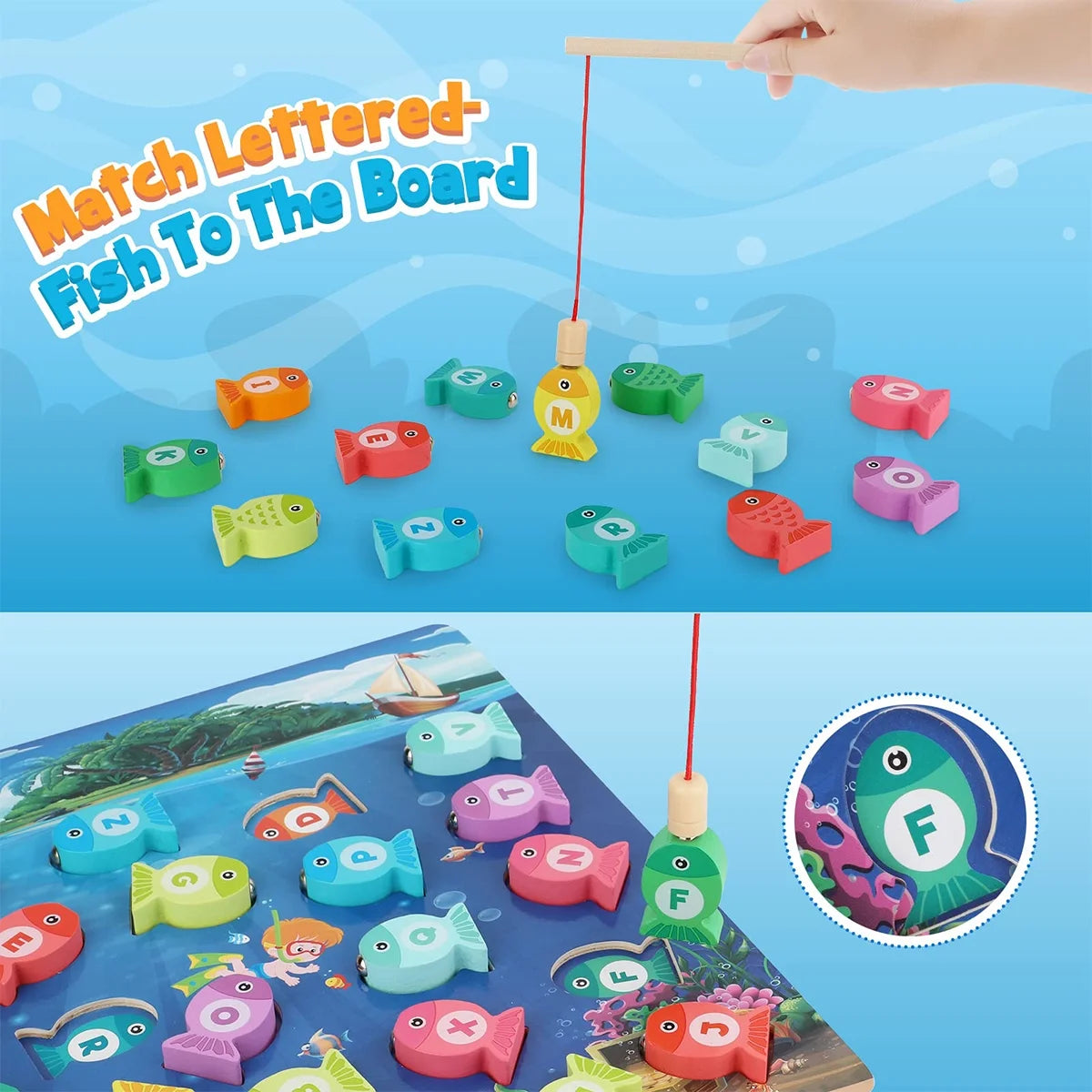 Magnetic Wooden Fishing Game Toy with Letters H26916