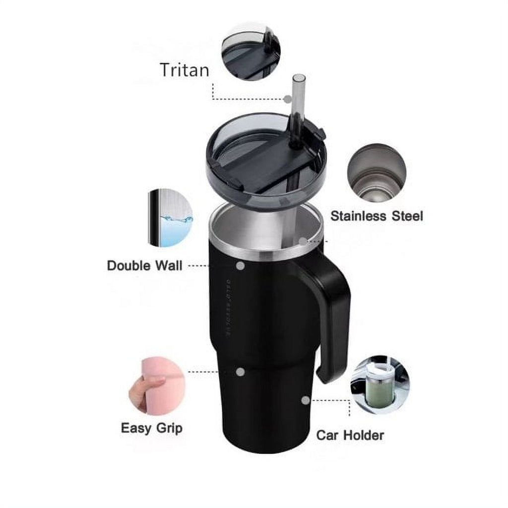 40 oz Insulated Stainless Steel Tumbler with Handle and Straw lid L67172