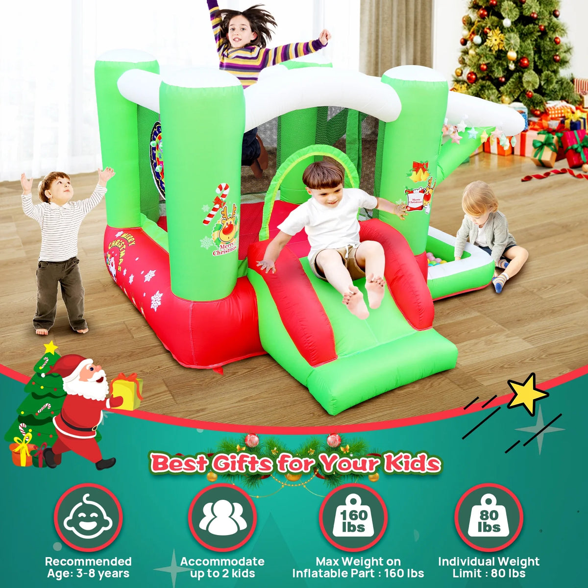 Inflatable Bouncy Castle with Blower, 80" x 91" Play Area, 55" Tall J351144