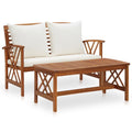 2 Piece Outdoor Conversation Set with White Cushion and Coffee Side Table Acacia Wood Sectional Sofa Set P10476