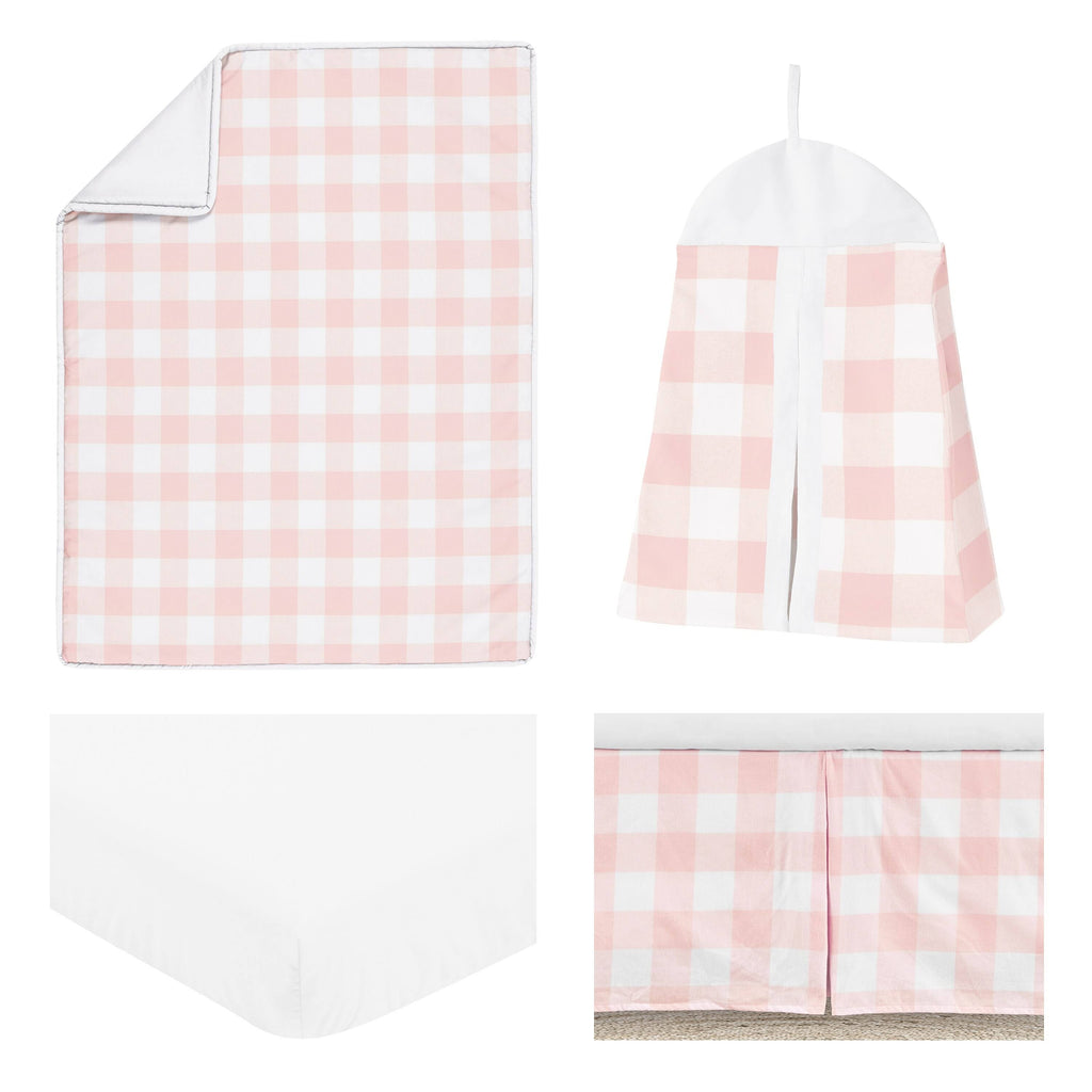 Pink Buffalo Plaid Check Baby Girl Nursery Crib Bedding Set - 4 Pieces - Blush and White S925