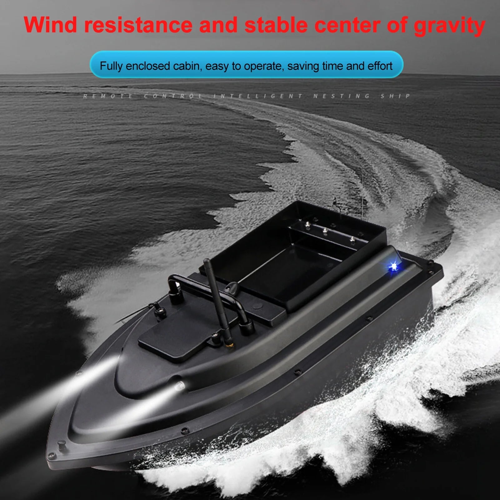 RC Fishing Bait Boat with Fish Finder, 0.75kg Loading, 500M Remote Control, Double Motor, Night Light, 12000mah Battery F56952