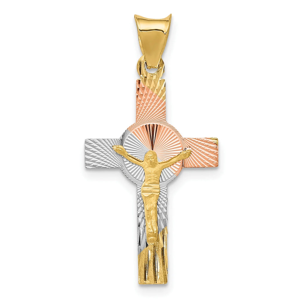 14K Two-Tone Gold Rhodium Plating Crucifix Cross Pendant Necklace M800