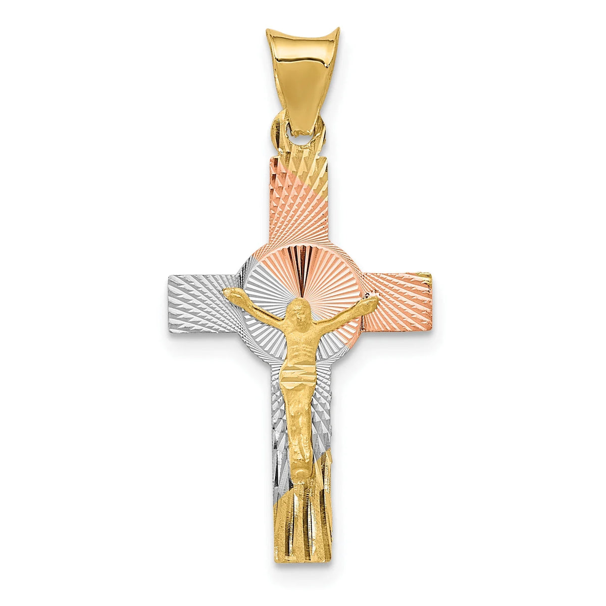 14K Two-Tone Gold Rhodium Plating Crucifix Cross Pendant Necklace M800