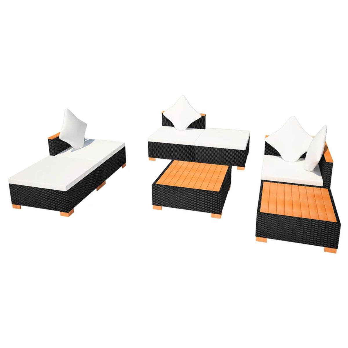 7 Piece Outdoor Sectional Sofa Set with Coffee Table and Ottoman Black Poly Rattan T876