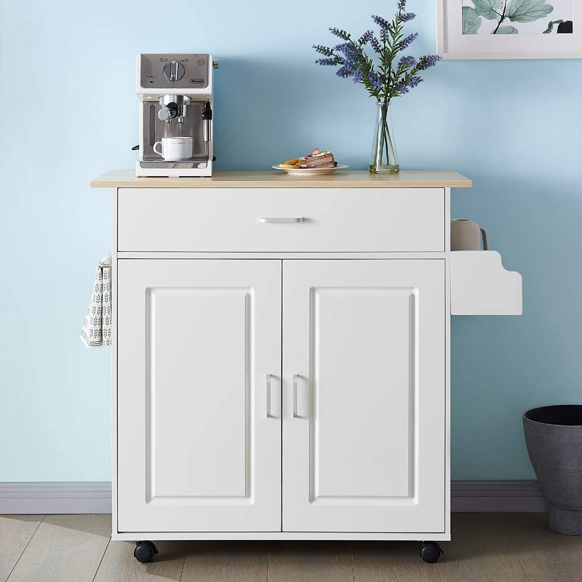 Black Wood Top Kitchen Cart with Storage and Drawers Y8150