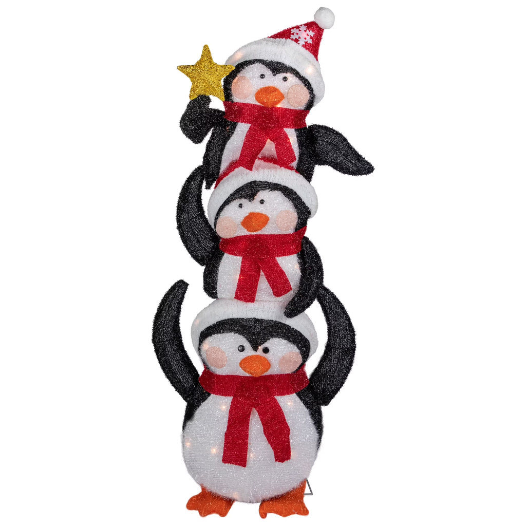 41" Lighted Stacked Penguin Family Outdoor Christmas Decoration C960046