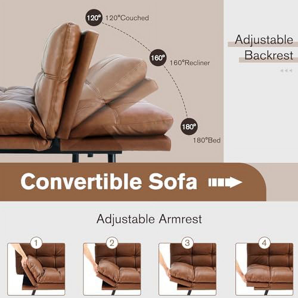 Convertible Futon Sofa Couch Bed Memory Foam Sleeper Loveseat with Adjustable Armrests Backrests S24666