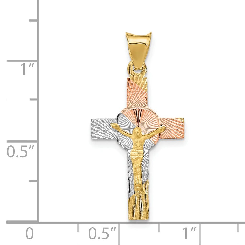 14K Two-Tone Gold Rhodium Plating Crucifix Cross Pendant Necklace M800