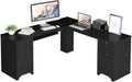 L Shaped Corner Computer Desk with Storage Drawers & Cabinet H2639