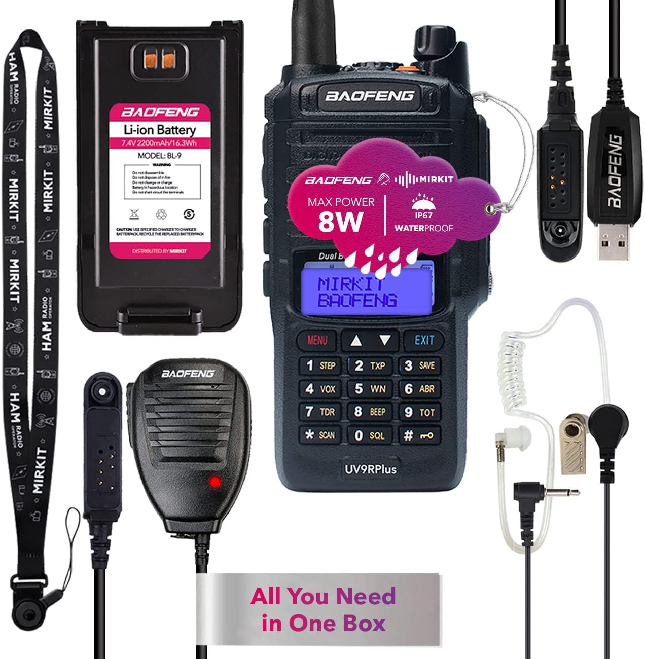 2pcs Waterproof Handheld Radio with USB Programming Cable & 2200mAh Battery, IP67 P80662