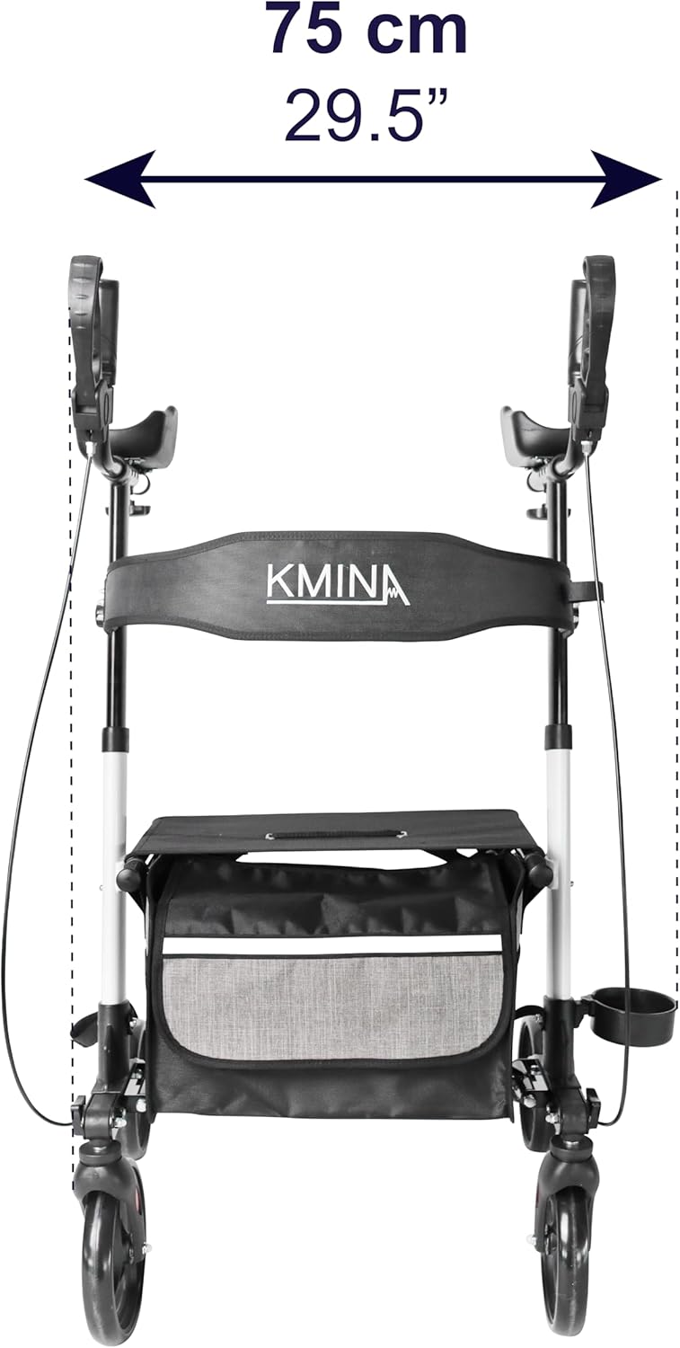 Upright Rollator Walker with Seat and Back Support, Folding Stand Up Walker with Armrest, Adjustable Rolling Walker with Forearm Support J1775