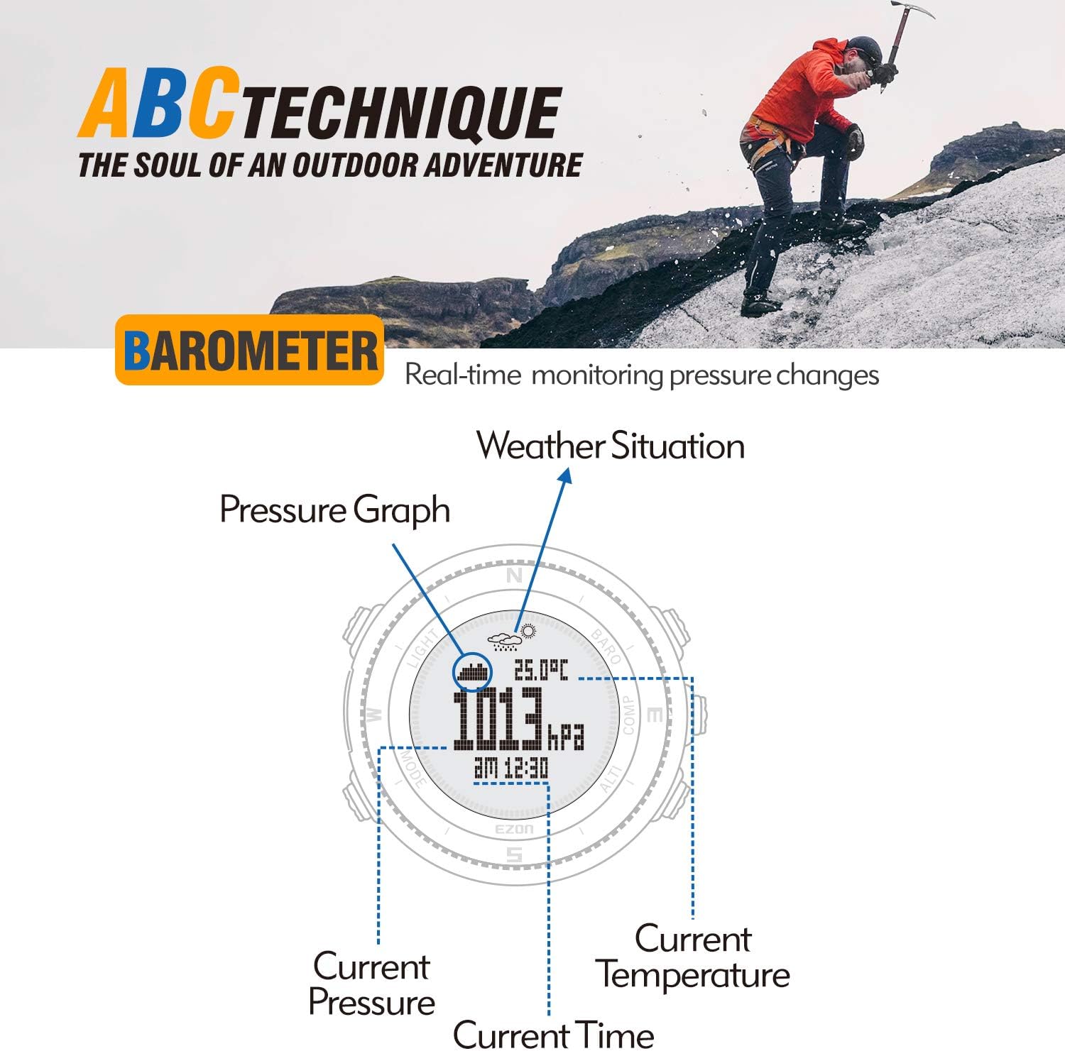 Digital Watch Altimeter Barometer Compass Outdoor Hiking Watch H620859