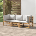 3 Piece Patio Set with Gray Cushions Bamboo S43815