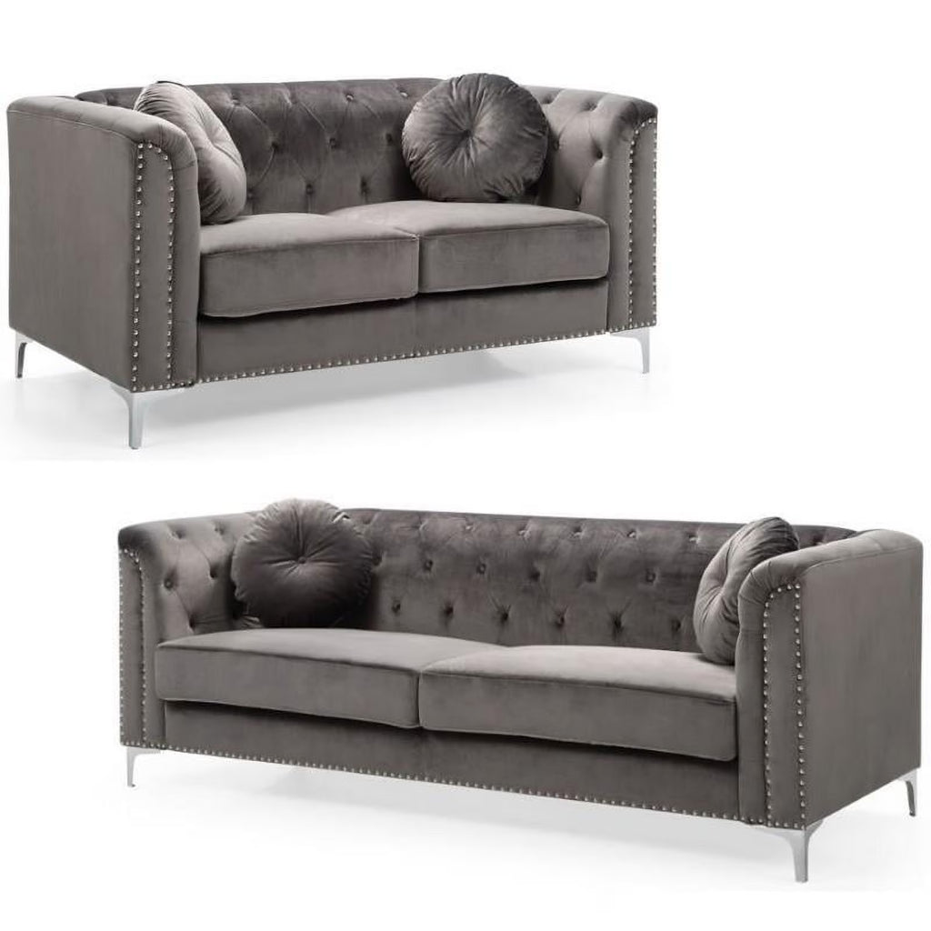 Dark Gray Velvet Sofa and Loveseat 2-Piece Set N840701