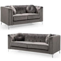Dark Gray Velvet Sofa and Loveseat 2-Piece Set N840701