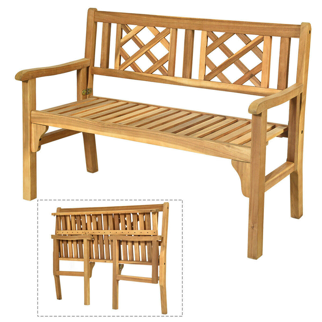 Patio Foldable Bench with Curved Backrest and Armrest W395