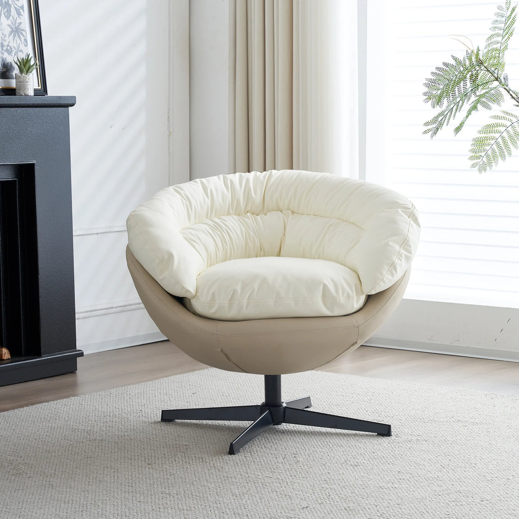 Swivel Sofa Barrel Chair, Two Tone Beige Gray and White M1772