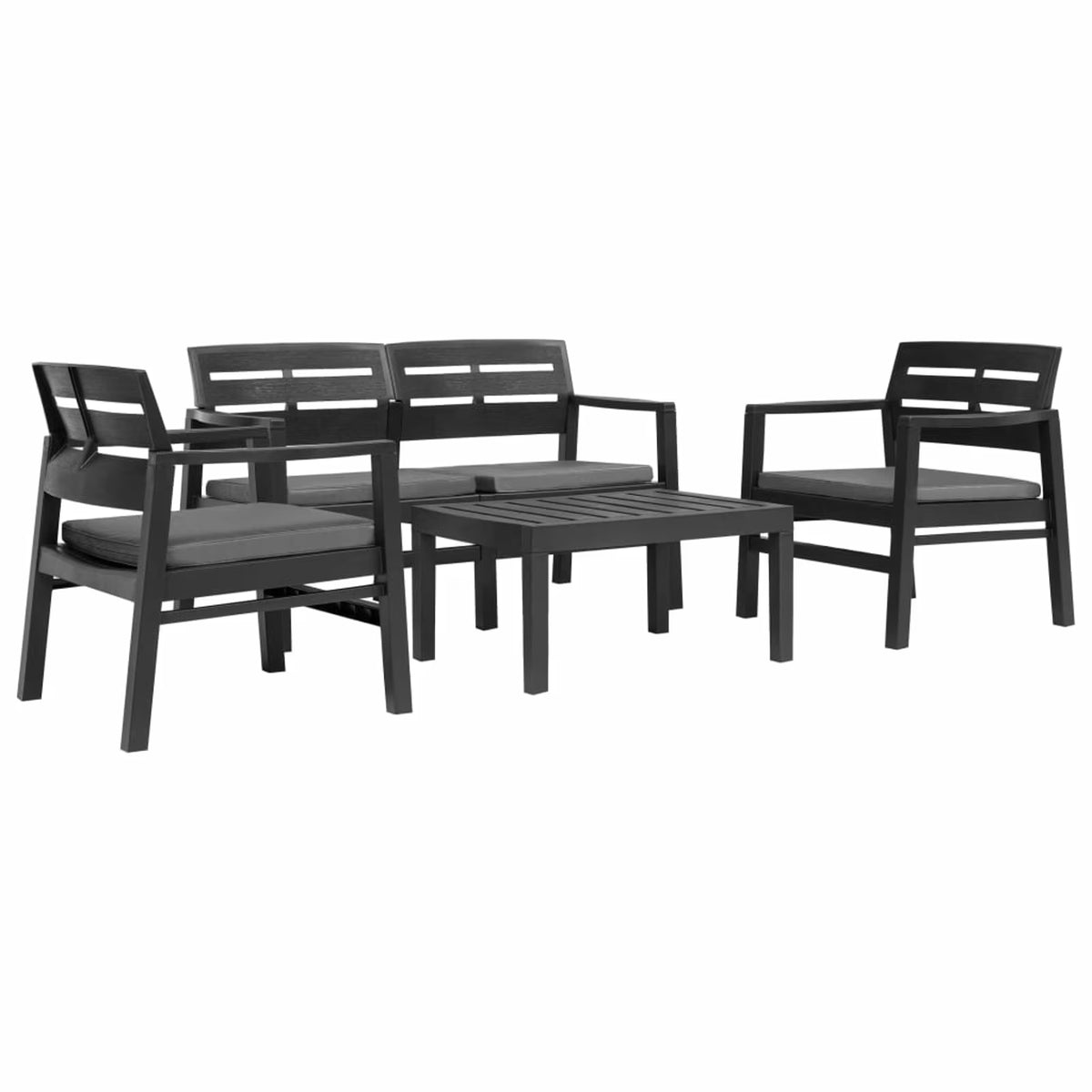 4 Piece Patio Lounge Set with Cushions, 2 Armchairs and Coffee Table Plastic Outdoor Sectional Sofa Set D70877