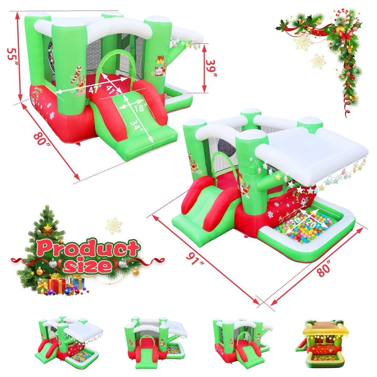 Inflatable Bouncy Castle with Blower, 80" x 91" Play Area, 55" Tall J351144