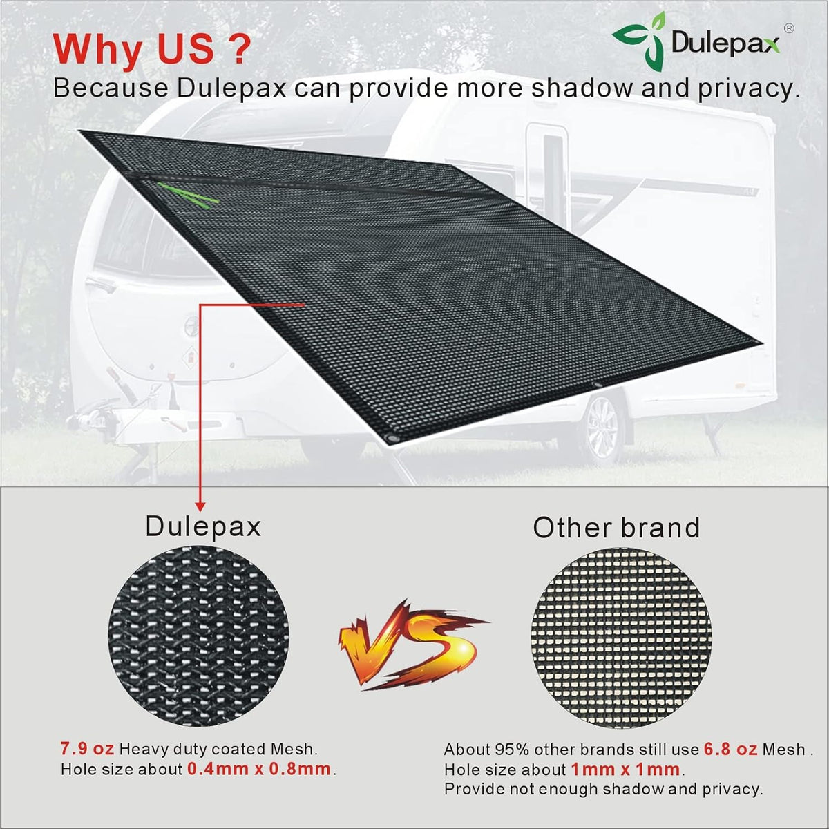 RV Awning Shade Screen with Zipper 8'X17'3'' P9259