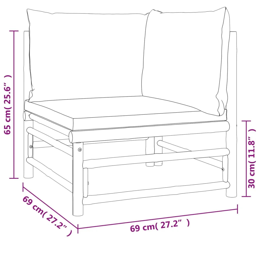3 Piece Patio Set with Gray Cushions Bamboo S43815