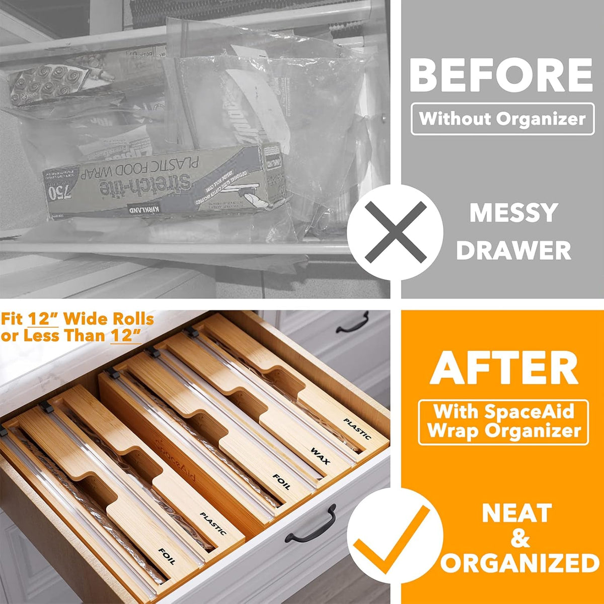 3 in 1 Bamboo Wrap Dispenser with Cutter and Labels, Pack of 2 V2020