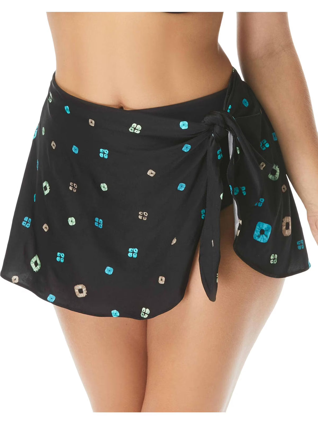 Black Printed Side Tie Swim Skirt A242617