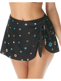 Black Printed Side Tie Swim Skirt A242617