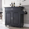 Black Wood Top Kitchen Cart with Storage and Drawers Y8150