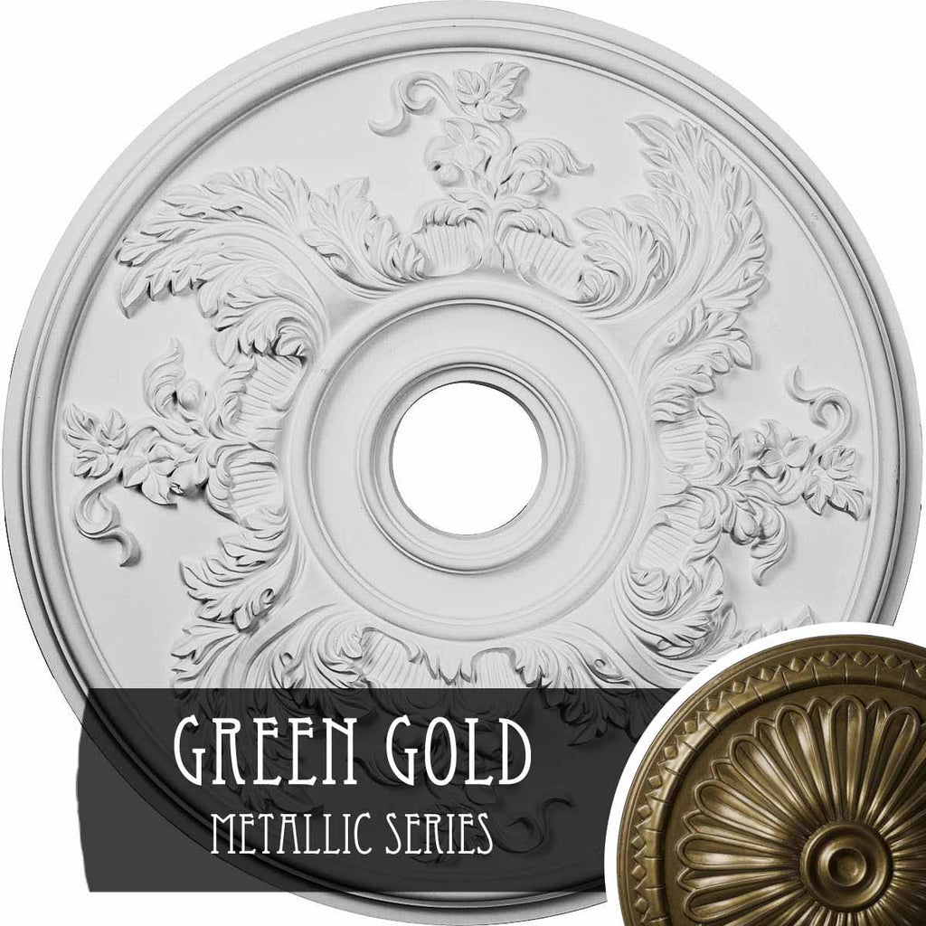 Hand-Painted Green Gold Acanthus Twist Ceiling Medallion R641611