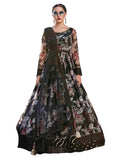 Black Floral Printed Long Anarkali Dress A8561