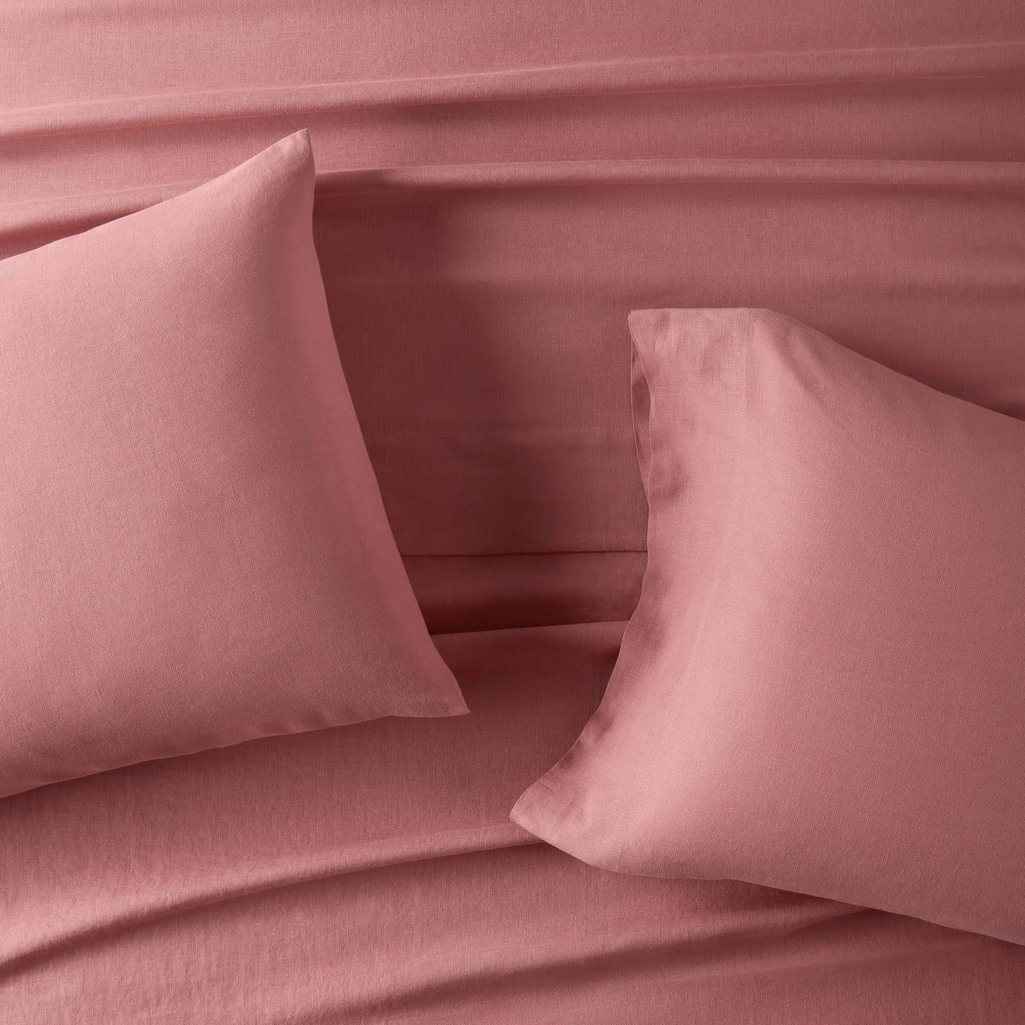 California King 100% Washed Linen Solid Sheet Set Rose B4484